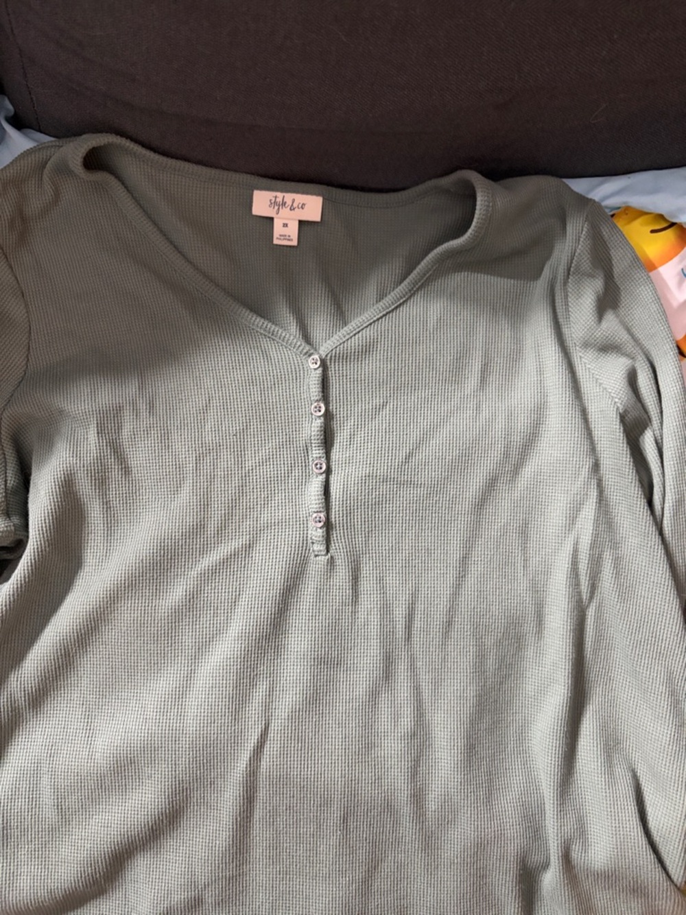 Style & Co. Sage Green Waffle Henley Top